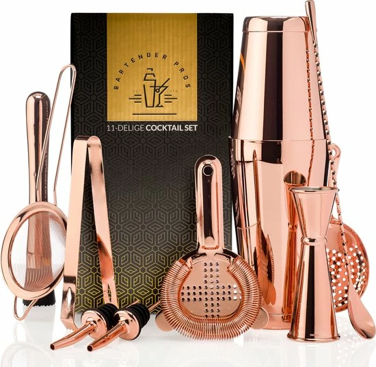 Cocktail Set Bartender Pros™ - Cocktail Shaker - 11-Delige Cocktailset - Boston Shaker - Cocktailshaker - Rose - RVS