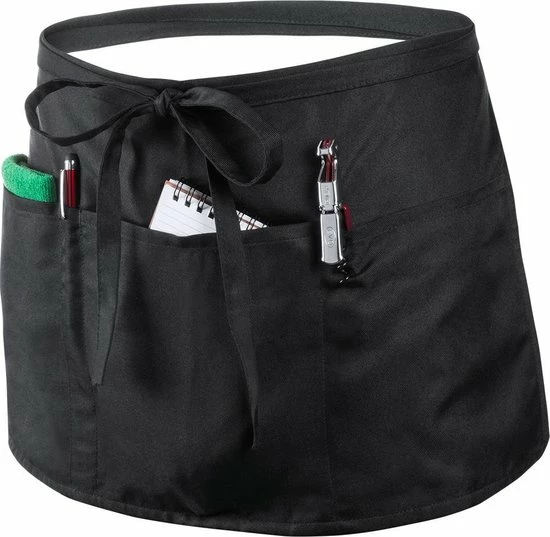 Merkloos Sloof Kort Met Zakken - Taille Schort - Kokssloof - Horeca - Polyester - Met Verstelbare Riem - Vrouwen - Mannen - Zwart - Afbeelding 2