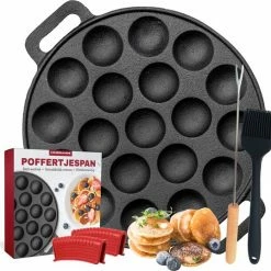 MM Brands Poffertjespan - Poffertjesmaker - Inductie / Oven / BBQ - Inclusief Handvat, Borstel En Vorken