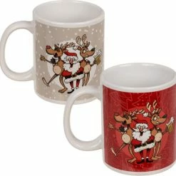 Christmas By CRAVED Craved Kerstmokken - 2 Stuks - 350 ML - Keramiek - Kerstman Met Rendieren - Kerstmis