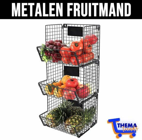 ThemaTrends® Ophangbare Fruitmanden Tot 24 Kilo - Fruit Basket - Zwart - Metaal - Bananenhouder - Afbeelding 16