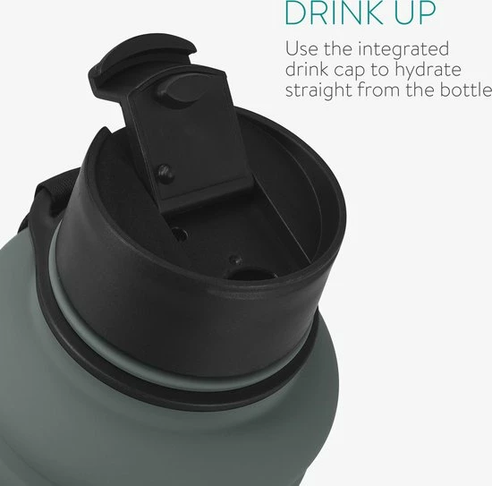 Navaris Fitness Drinkfles 1,3 Liter - Lichte Waterfles Van Roestvrij Staal Grijs - Grote Grijze Waterfles RVS Voor Sport, Fitness, Yoga En Kamperen - Afbeelding 4