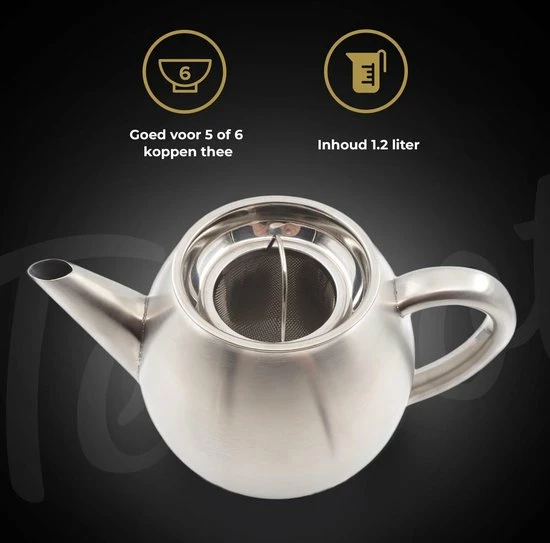 Vaja Trends Vaja Valerie - Theepot Met Filter - Dubbelwandig - RVS - 1.2L - Afbeelding 4