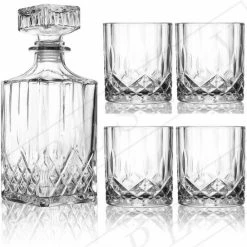 Merkloos Whiskey Set Met Karaf En 4 Whiskey Glazen - Karaf 900ml - 4 Glazen X 230ml - Whisky - Cadeau Voor Man & Vrouw