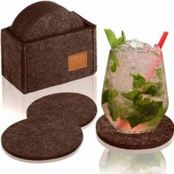 Soothe Onderzetters Voor Glazen - Vilt 10 Stuks – Bruin – Onderzetters Met Houder – Handgemaakt - Hittebestendig, Absorberend En Duurzaam