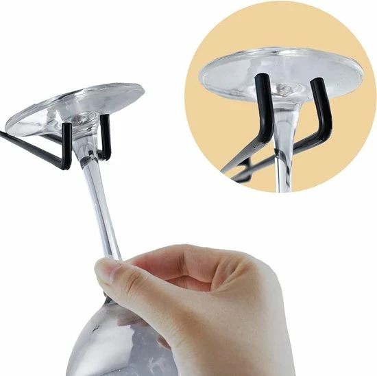 Kmerce Wijnglazenhouder Voor Aan De Muur | Wijnglazen Rek | 2-pack Voor 8 Glazen | Ophangrek Wijnglazen | Ophangrek Glazen | Ophangrek | Wijnglas Rek | Wijnglas Houder | Zwart - Afbeelding 3