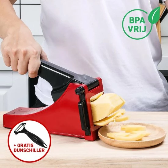 Merkloos Frietsnijder - Patatsnijder - Groentesnijder - Roestvrijstaal - Raspen, Schillers & Snijders - Rood