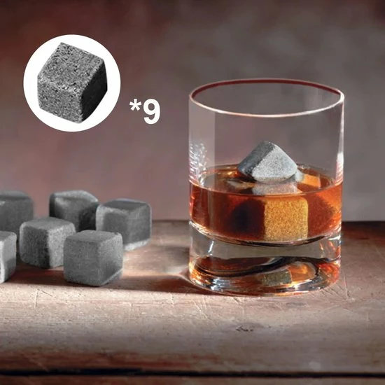Igoods Whiskey Stones Set - 9 Stuks - IJsblokjes - Ijs Smelt - Met Opbergzak - Herbruikbare - Ice Cube - Drank Koeler - Afbeelding 3