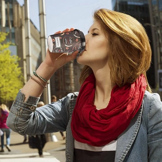 Matana Koffiebekers To Go - 80 Bedrukte Kartonnen Wegwerp Koffiebeker - Koffiekopjes - Koffiebeker - Koffiemokken - Met Deksels En Roerstaafjes - Warme En Koude Dranken - 350ml - Afbeelding 2