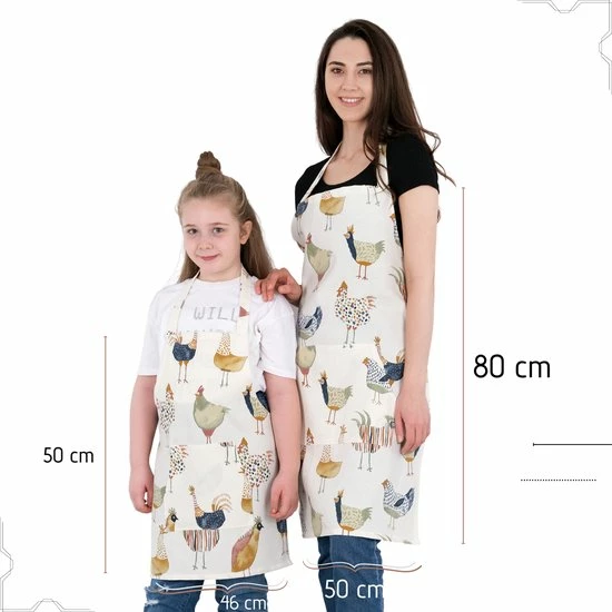 Merkloos Pedra Moeder Dochter Kookschort | Keukenschort Voor Kinderen En Moeder | Kinderschort - Moederschort - Dieren | Kookschort Met Zakken | Keukenschort Dames | Cadeutje- Kado - Afbeelding 2