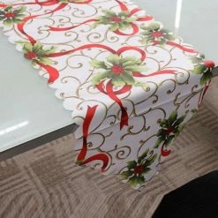 Merkloos Kerst Tafelloper – Kerst Tafelkleed - 180 X 36 – Wit