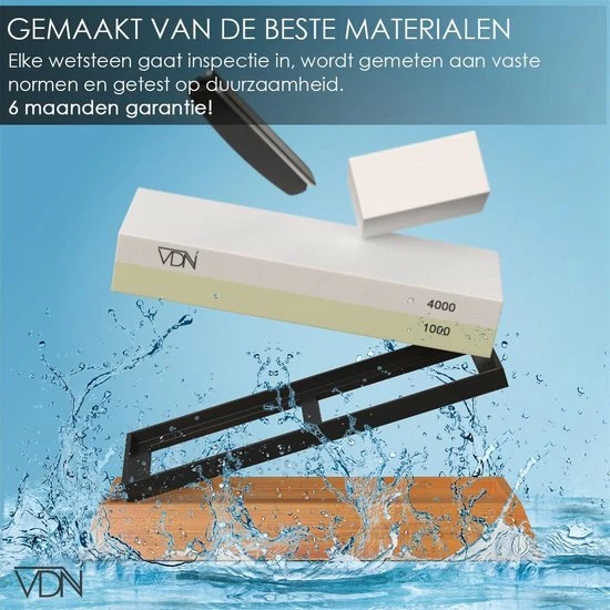 Luxe Dubbelzijdige Wetsteen Slijpsteen Set 1000 4000 Van Edelkorund (18x6x3 CM) Met E-book Voor Slijpen Van Messen E.d. Van VDN - Afbeelding 3