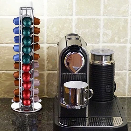 Poolster Capsulehouder Voor 40 Nespresso Cups - Cup Houder – 360° Draaibaar – Stijlvol Aluminium – Geschikt Voor 40 Koffie Cups – Met Doosje 10 Nespresso Cups Van L’Or - Afbeelding 2