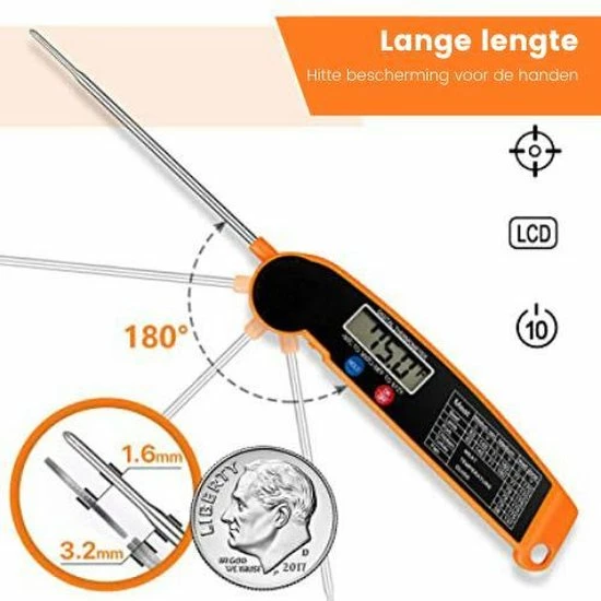 Promida Digitale Vleesthermometer Waterdicht - BBQ Thermometer - Kernthermometer - Suikerthermometer – Kookthermometer Voor Vloeistof - Afbeelding 2