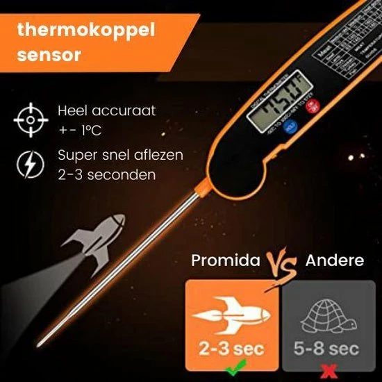 Promida Digitale Vleesthermometer Waterdicht - BBQ Thermometer - Kernthermometer - Suikerthermometer – Kookthermometer Voor Vloeistof - Afbeelding 3