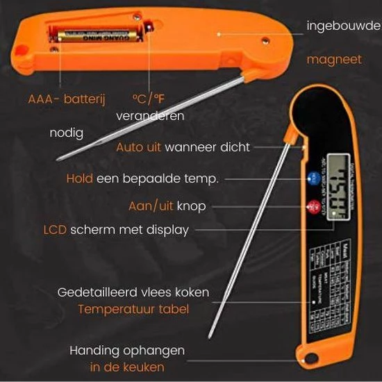Promida Digitale Vleesthermometer Waterdicht - BBQ Thermometer - Kernthermometer - Suikerthermometer – Kookthermometer Voor Vloeistof - Afbeelding 6
