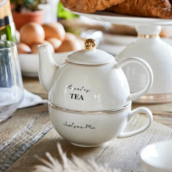 Riviera Maison Theepot 1 Liter - RM Elegant Tea For One - Wit - Afbeelding 4