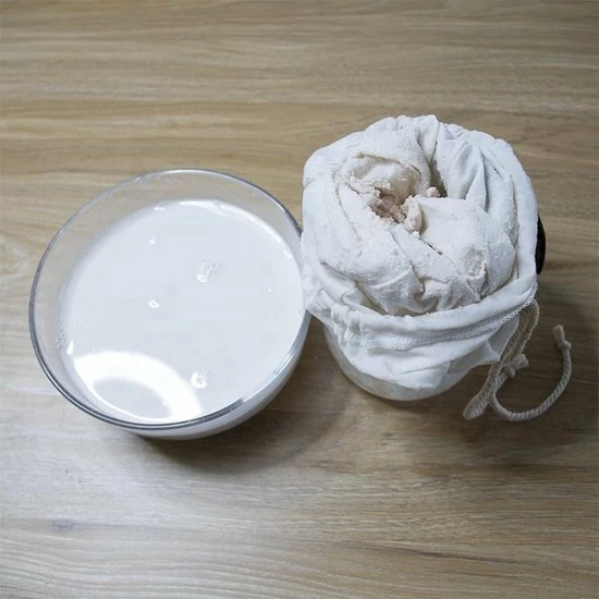YUGN Kaasdoek Neteldoek Notenmelkzak - Ongebleekt Biologisch Katoen Met Verstevigde Naad - Voor Maken Van Oa Amandelmelk En Kaas - 35x35cm - Cadeau Tip - Afbeelding 4