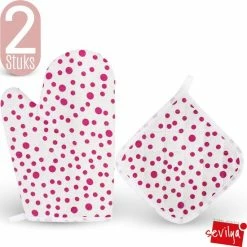 Tavas Sevilya Ovenwant Met Pannenlap Vepakt - Paarse Stippels Katoen, Thermolite Hittebestendig Tot 200°C Set Van 2 | Pannenlappen En Ovenwanten Set Ovenhandschoenen