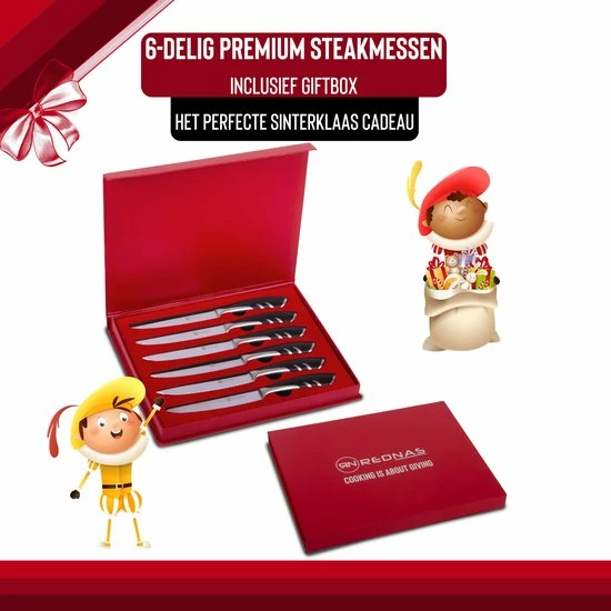 Rednas Steakmessen - Incl. Giftbox - Sinterklaas Cadeautjes - 6 Stuks - Luxe Geschenkset - RVS - Afbeelding 3