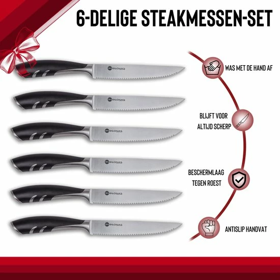 Rednas Steakmessen - Incl. Giftbox - Sinterklaas Cadeautjes - 6 Stuks - Luxe Geschenkset - RVS - Afbeelding 7