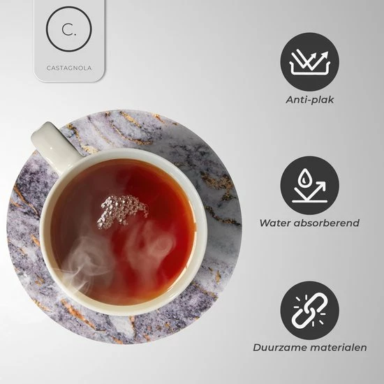 Castagnola Keramische Onderzetters Met Houder – Onderzetters Voor Glazen – Onderzetters Design – Onderzettersset – Drink Onderzetters – Keramisch – Kurk – Set Van 6 – Grijs/Goud - Afbeelding 6