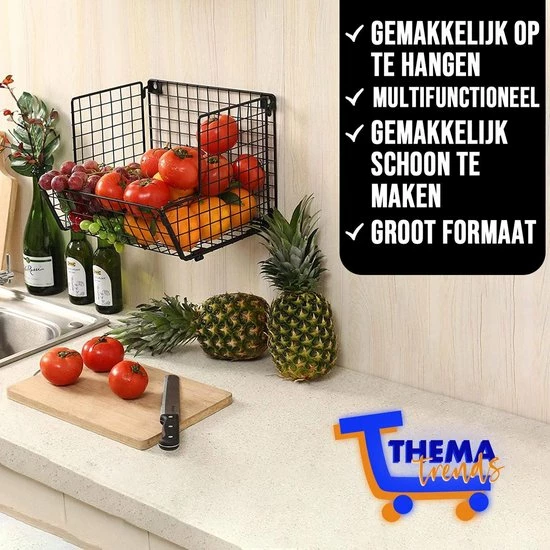 ThemaTrends® Ophangbare Fruitmanden Tot 24 Kilo - Fruit Basket - Zwart - Metaal - Bananenhouder - Afbeelding 5