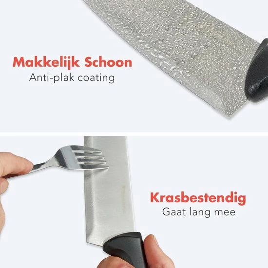KitchenBrothers Messenset - Met Blok, Koksmes En Messenslijper - 7-Delig - RVS/Zwart - Afbeelding 4