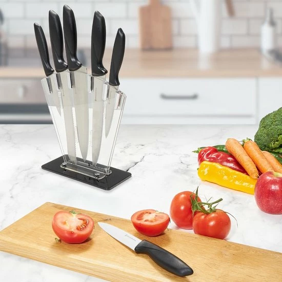 KitchenBrothers Messenset - Met Blok, Koksmes En Messenslijper - 7-Delig - RVS/Zwart - Afbeelding 7