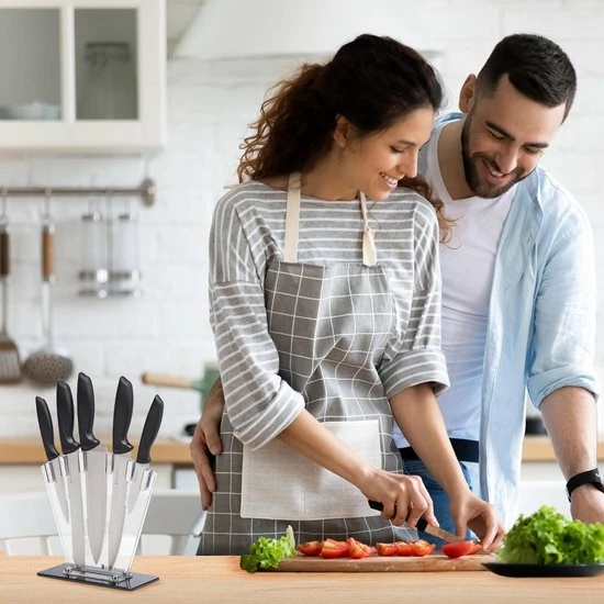 KitchenBrothers Messenset - Met Blok, Koksmes En Messenslijper - 7-Delig - RVS/Zwart - Afbeelding 8