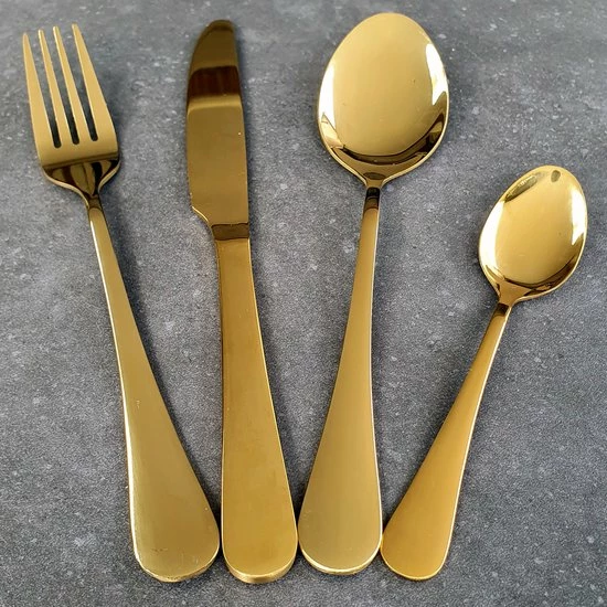 Krüllson Bestekset 24-Delig RVS Goud - Vaatwasserbestendig - Bestek Voor 6 Personen - Goud Bestek - Bestekbak - Afbeelding 2