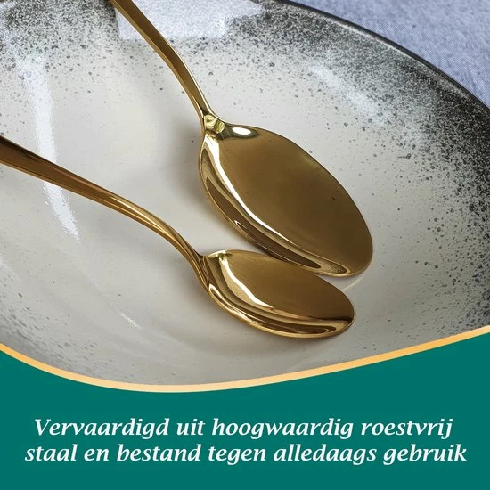 Krüllson Bestekset 24-Delig RVS Goud - Vaatwasserbestendig - Bestek Voor 6 Personen - Goud Bestek - Bestekbak - Afbeelding 3