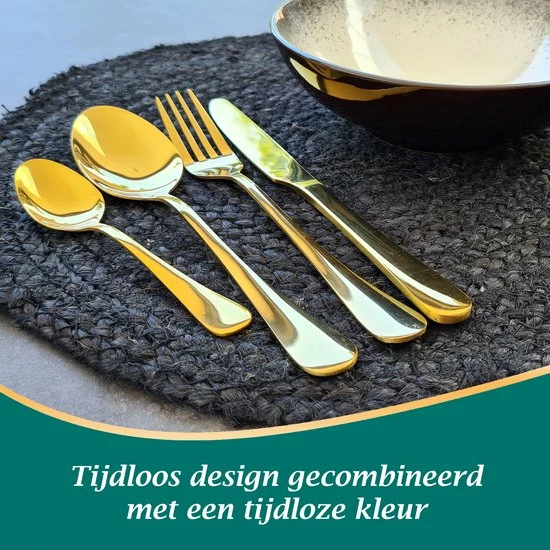Krüllson Bestekset 24-Delig RVS Goud - Vaatwasserbestendig - Bestek Voor 6 Personen - Goud Bestek - Bestekbak - Afbeelding 4
