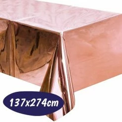 Happy Happenings Folie Tafelkleed - Folie Tafellaken - Geboorte Decoratie - Tafel Accessoire - Feestje - Party Plastic Decoratie - Metallic Tafelzeil - Rose Gouden Verjaardag Versiering - Sweet 16 Birthday - 137 X 274 Cm - Rosé Goud