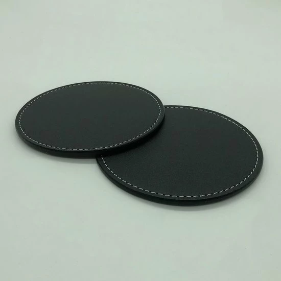 Ecozyhome® Onderzetters – Onderzetter Voor Glazen – Vegan Leren Onderzetters – 16 Stuks - Luxe Leren Onderzetters Met Houder – Leer - Zwarte Onderzetters - Leren Onderleggers - Afbeelding 2