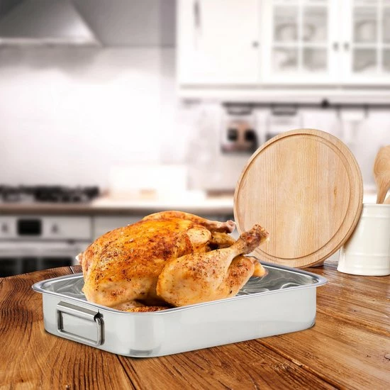 Relaxdays Braadslede Met Rooster - Edelstaal - Ovenschaal - Braadpan - Braadslee - Zilver - L - Afbeelding 4