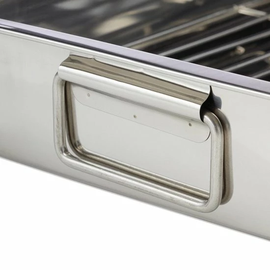 Relaxdays Braadslede Met Rooster - Edelstaal - Ovenschaal - Braadpan - Braadslee - Zilver - L - Afbeelding 9