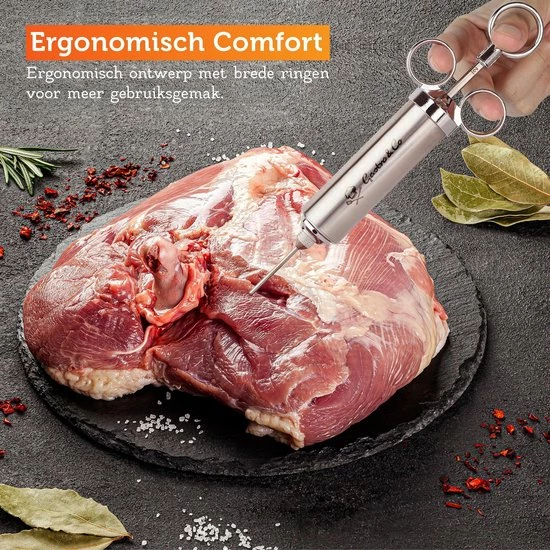 Gastro & Co® Marinade Injectiespuit - RVS Injector Inclusief 3 Naalden - Vaatwasser Bestendig - Metalen Barbecue Injector - Geschikt Voor Vlees / Vis / Groenten / Fruit / BBQ - Afbeelding 4