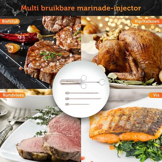 Gastro & Co® Marinade Injectiespuit - RVS Injector Inclusief 3 Naalden - Vaatwasser Bestendig - Metalen Barbecue Injector - Geschikt Voor Vlees / Vis / Groenten / Fruit / BBQ - Afbeelding 6