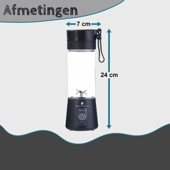 Proudproducts – Smoothie Blender – To-Go – Blender Voor Onderweg – USB Oplaadbaar – Blender – Smoothie – Compact – Draadloos - Zwart - Afbeelding 9