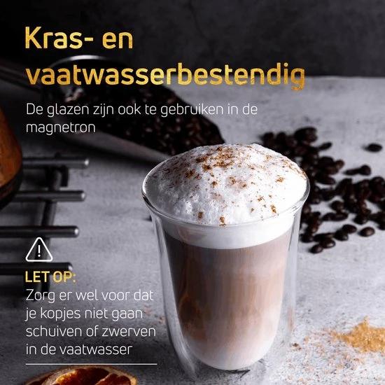 VDN Dubbelwandige Koffieglazen Theeglazen - 300 ML Mokken - Set Van 6 Handgeblazen Cappuccino Latte Macchiato Glazen Dubbelwandig - Afbeelding 5