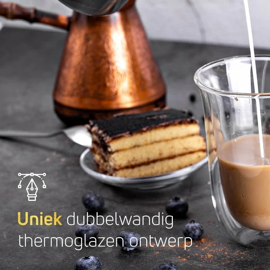 VDN Dubbelwandige Koffieglazen Theeglazen - 300 ML Mokken - Set Van 6 Handgeblazen Cappuccino Latte Macchiato Glazen Dubbelwandig - Afbeelding 11