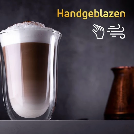 VDN Dubbelwandige Koffieglazen Theeglazen - 300 ML Mokken - Set Van 6 Handgeblazen Cappuccino Latte Macchiato Glazen Dubbelwandig - Afbeelding 12