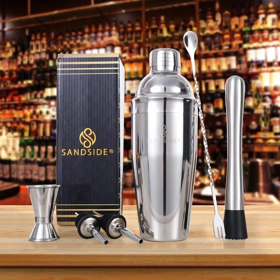 Sandside Cocktailset Silver Premium – Cocktail Set 7-Delig Topklasse – Cocktailshaker 750ml – Luxe Giftbox - Afbeelding 8