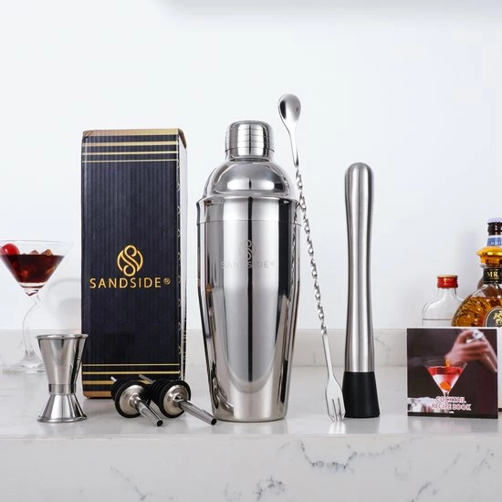 Sandside Cocktailset Silver Premium – Cocktail Set 7-Delig Topklasse – Cocktailshaker 750ml – Luxe Giftbox - Afbeelding 9