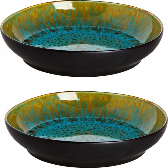 Palmer Bord Diep Lotus 21 Cm Zwart Turquoise Stoneware 2 Stuk(s) - Afbeelding 7