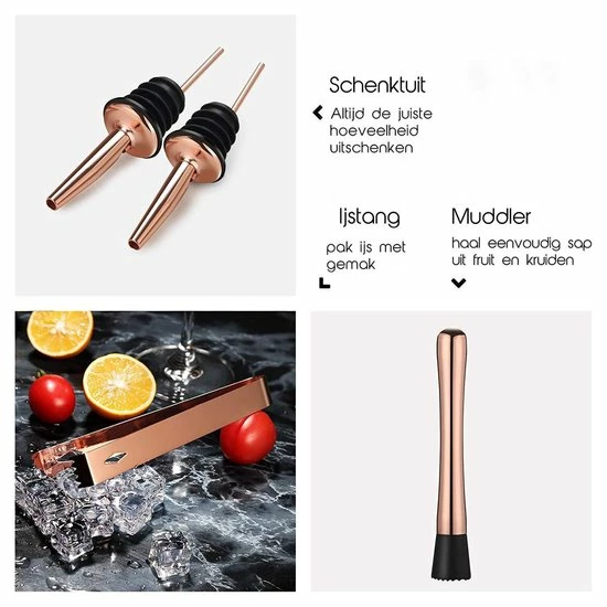 Cocktail Set Bartender Pros™ - Cocktail Shaker - 11-Delige Cocktailset - Boston Shaker - Cocktailshaker - Rose - RVS - Afbeelding 2