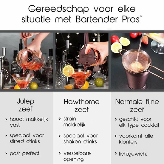 Cocktail Set Bartender Pros™ - Cocktail Shaker - 11-Delige Cocktailset - Boston Shaker - Cocktailshaker - Rose - RVS - Afbeelding 4