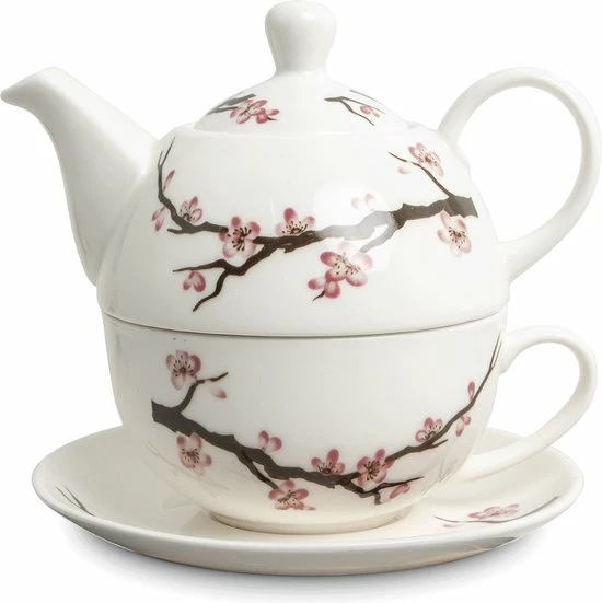 Merkloos Tea For One Sakura Theepot 400 Ml Met Kop En Schotel Cadeau Set Voor Vrouw Of Vriendin.