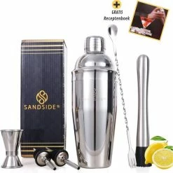Sandside Cocktailset Silver Premium – Cocktail Set 7-Delig Topklasse – Cocktailshaker 750ml – Luxe Giftbox
